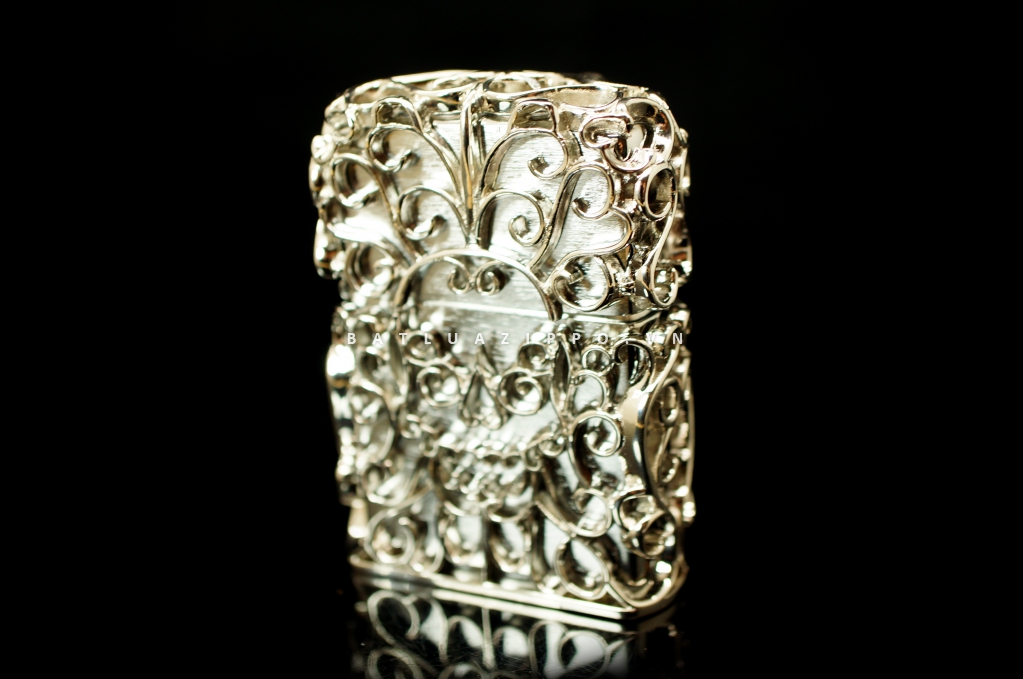 Bật lửa zippo chính hãng áo giáp bạc rỗng Skull Jacket Skull Thanatos