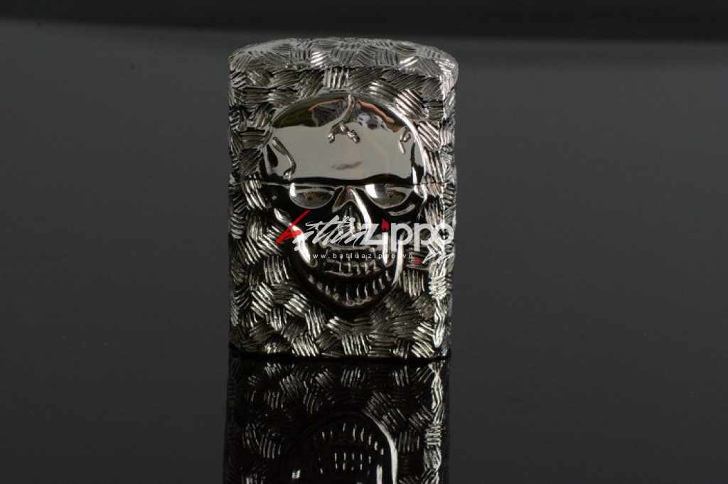 Bật lửa Zippo chính hãng nguyên khối đúc hình đầu lâu mặt kia xương tréo