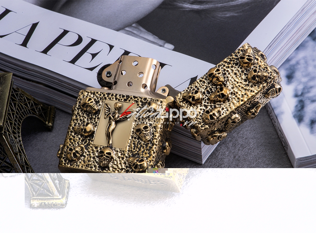 Bật lửa Zippo chính hãng Skeleton Gold Angel Wings