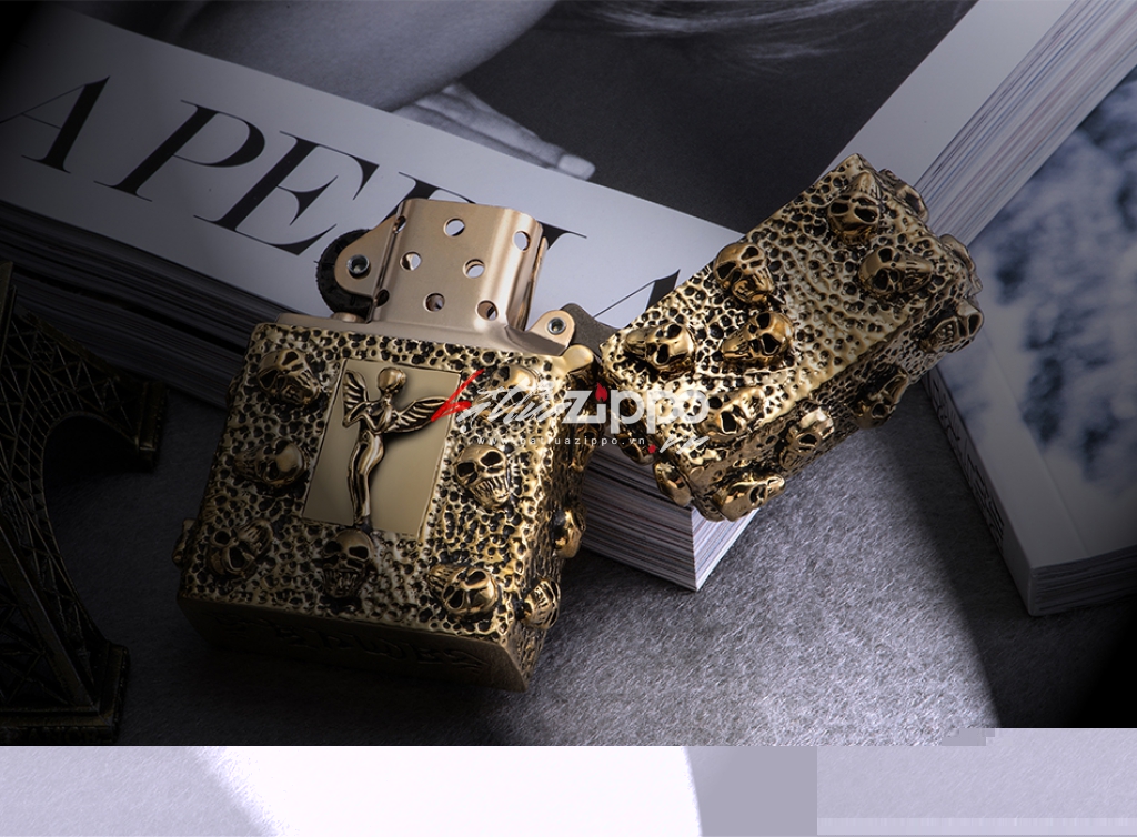 Bật lửa Zippo chính hãng Skeleton Gold Angel Wings