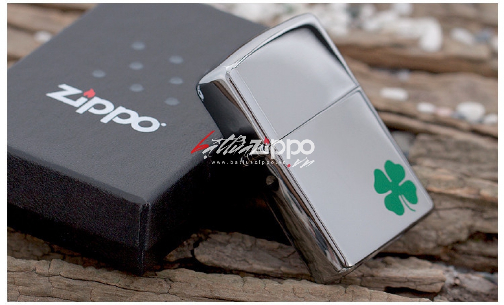 Bật lửa Zippo chính hãng 24007 cỏ 4 lá măn máy