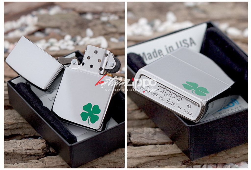 Bật lửa Zippo chính hãng 24007 cỏ 4 lá măn máy