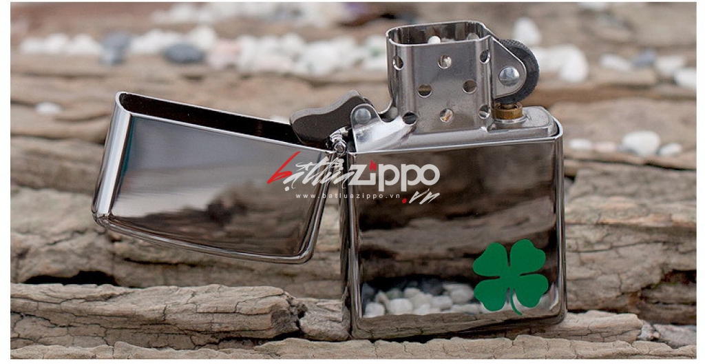 Bật lửa Zippo chính hãng 24007 cỏ 4 lá măn máy