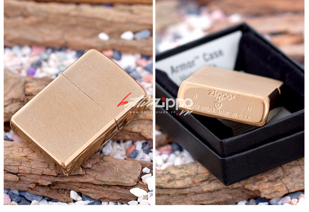 Bật Lửa Zippo Vỏ Dày Đồng Vàng Vân Xước Ngang - SKU 168 – Zippo Armor Brushed Brass