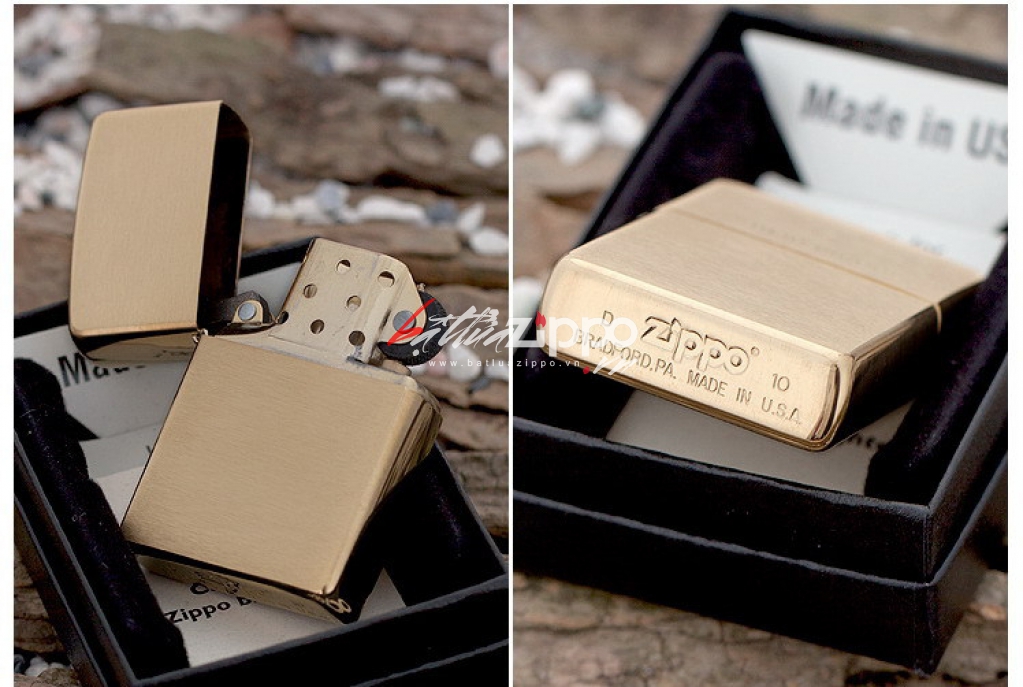 Bật Lửa Zippo Đồng Vân Xước Ngang Khắc Chữ SOLID BRASS - SKU 204 – Zippo Brushed Brass Engraved