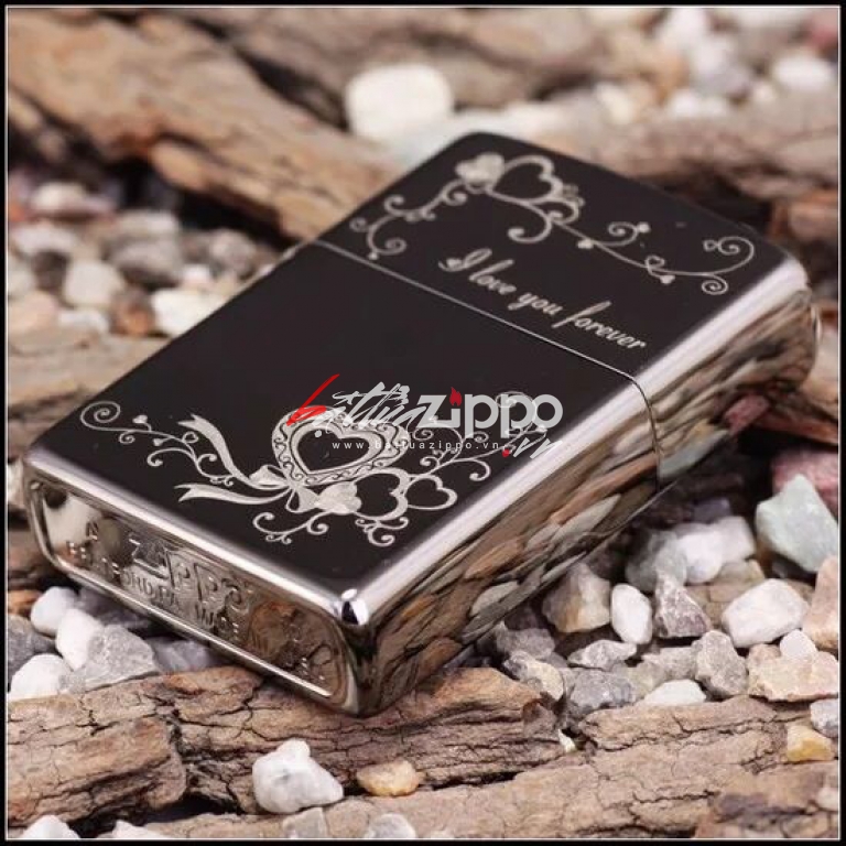Bật lửa zippo chính hãng Hoa văn I love You