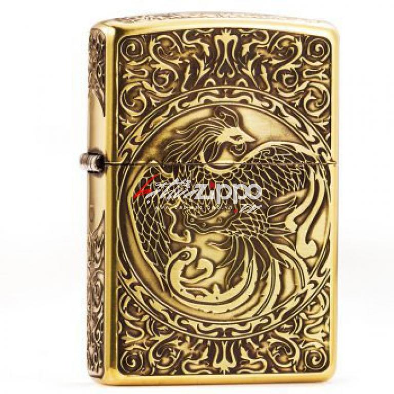 Bật lửa Zippo chính hãng vàng cổ khắc phượng múa