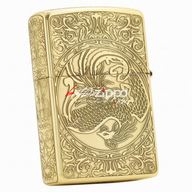 Bật lửa Zippo chính hãng vàng cổ khắc phượng múa