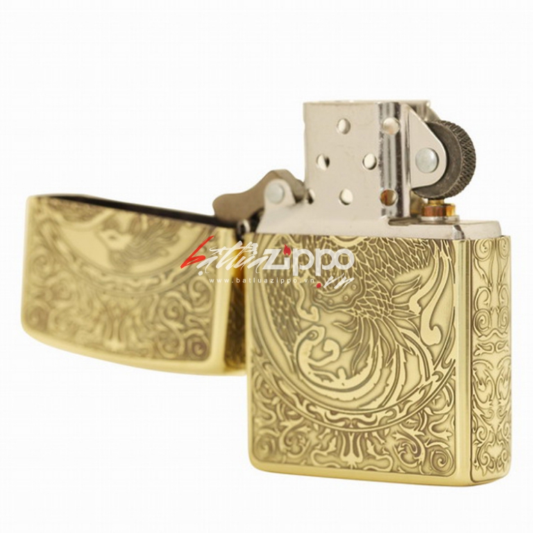 Bật lửa Zippo chính hãng vàng cổ khắc phượng múa