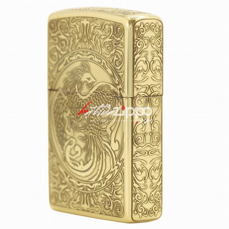 Bật lửa Zippo chính hãng vàng cổ khắc phượng múa