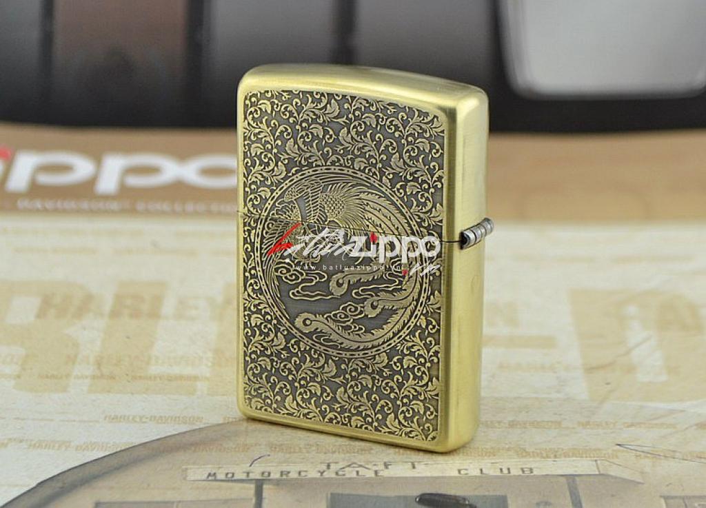 Bật lửa zippo đồng khắc rồng phượng