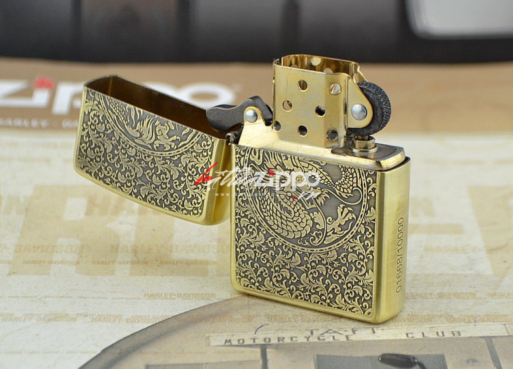 Bật lửa zippo đồng khắc rồng phượng