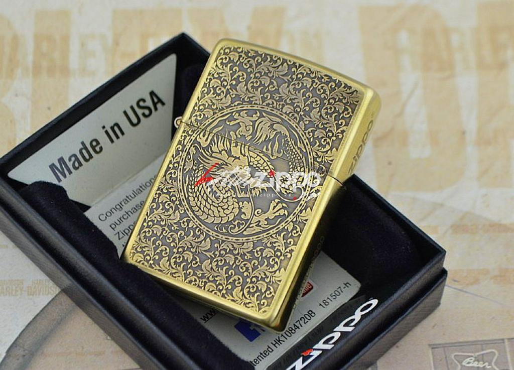 Bật lửa zippo đồng khắc rồng phượng