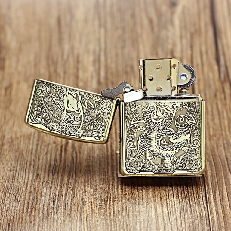 Zippo Chính Hãng Đồng Khắc Rồng Jinlong Họa TIết Tinh Xảo Bản Dày Armor