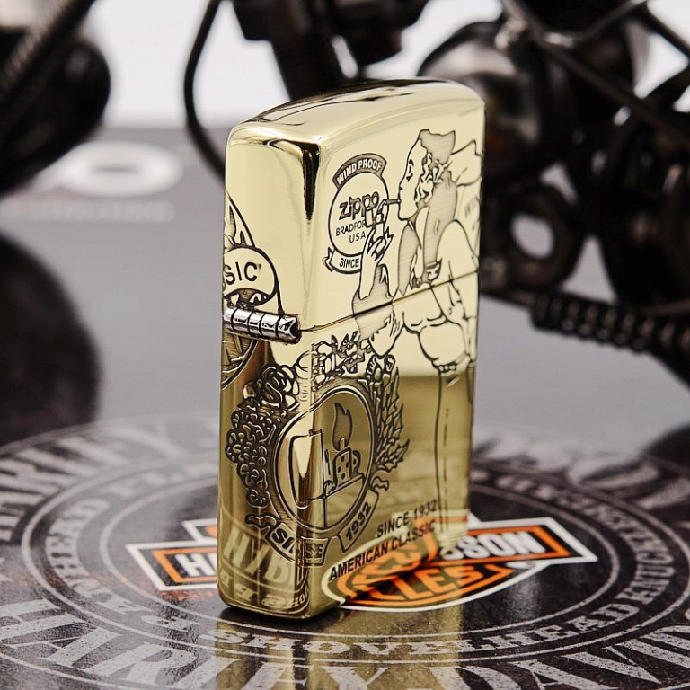 Zippo Chính Hãng Genuine đồng nguyên chất xung quanh cô gái chạm khắc cổ điển (Amor)