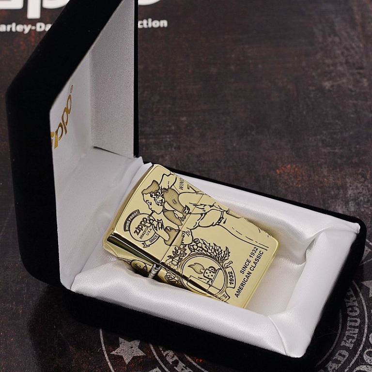 Zippo Chính Hãng Genuine đồng nguyên chất xung quanh cô gái chạm khắc cổ điển (Amor)