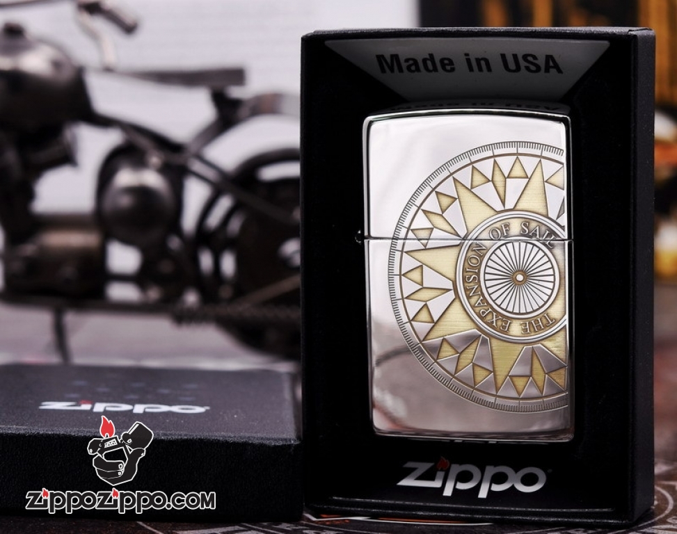Zippo 250Hai mầu bạc vàng khắc hình la bàn