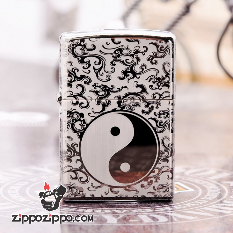 Zippo 150 Đen Bóng Khắc Hình Bát Quái Âm Dương