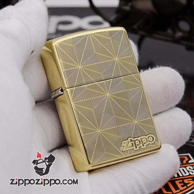 Bật Lửa Zippo Chính Hãng Chất Liêu Đồng Vân Kẻ Khắc Logo ZP