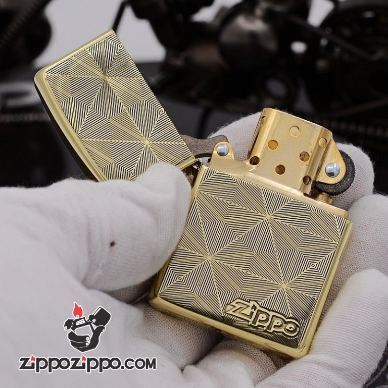 Bật Lửa Zippo Chính Hãng Chất Liêu Đồng Vân Kẻ Khắc Logo ZP