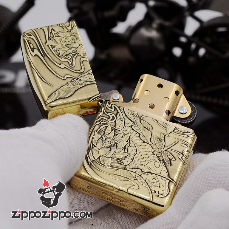Bật Lửa Zippo Khắc Cá Chép Vượt Vũ Môn