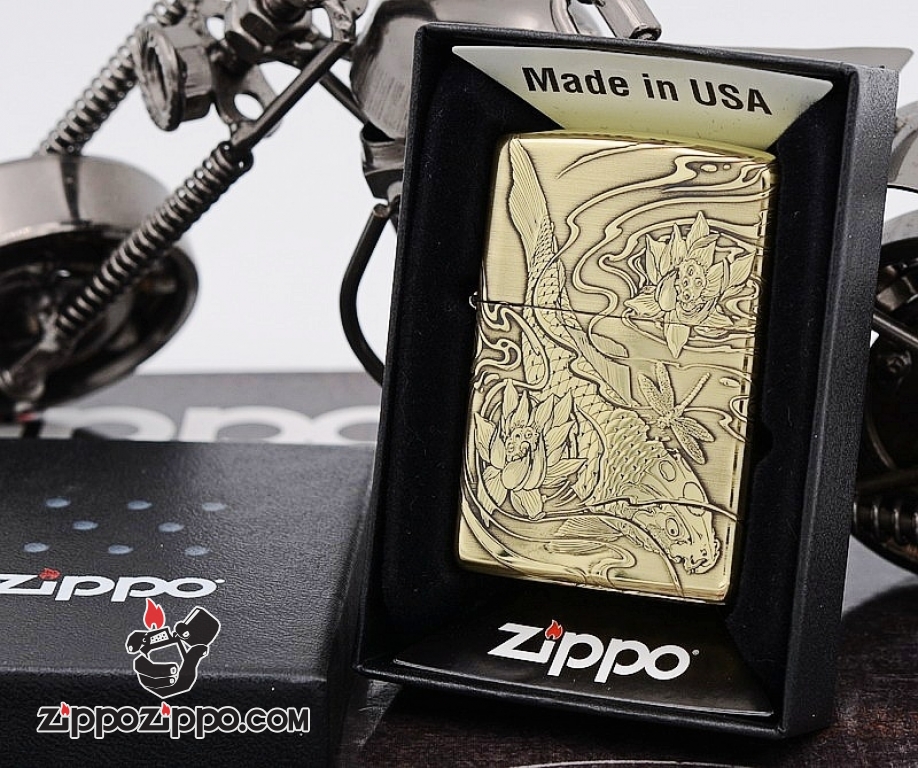 Bật Lửa Zippo Khắc Cá Chép Vượt Vũ Môn