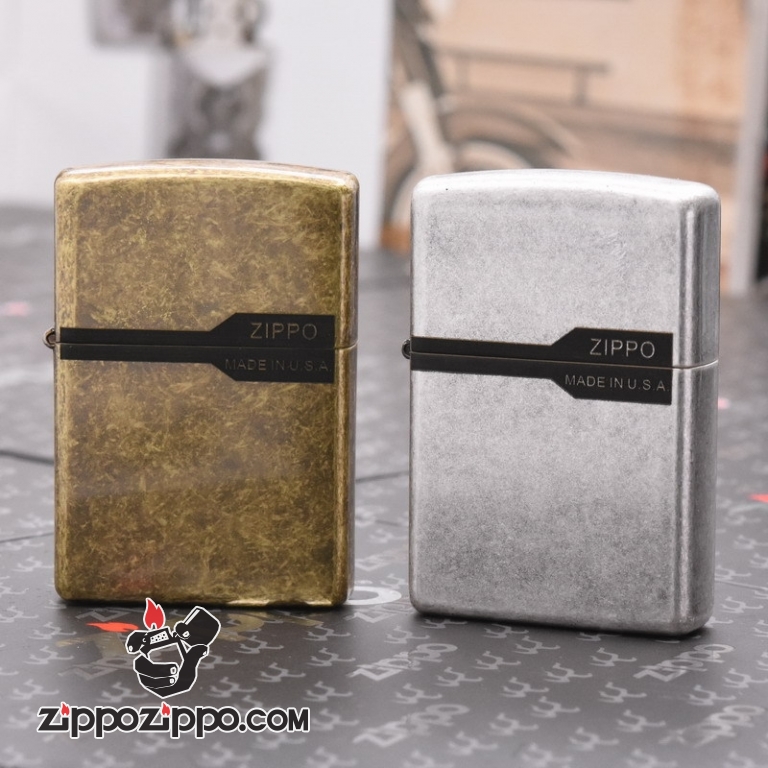 Zippo Mạ bạc giả cổ cao cấp khắc logo zippo
