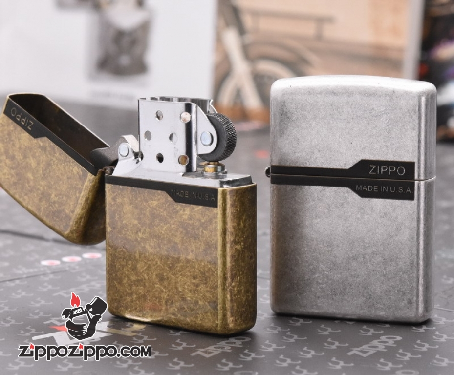 Zippo Mạ bạc giả cổ cao cấp khắc logo zippo