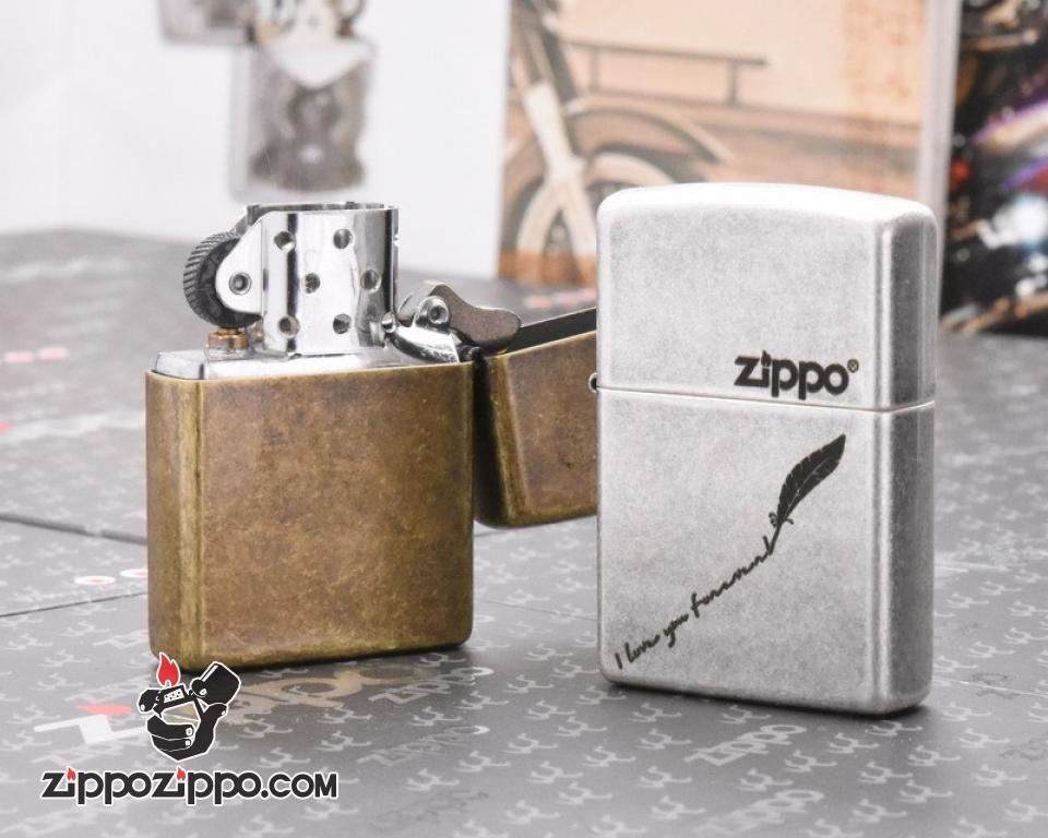 Zippo Mạ Bạc Giả Cổ KHắc Tôi Yêu Bạn Mãi Mãi