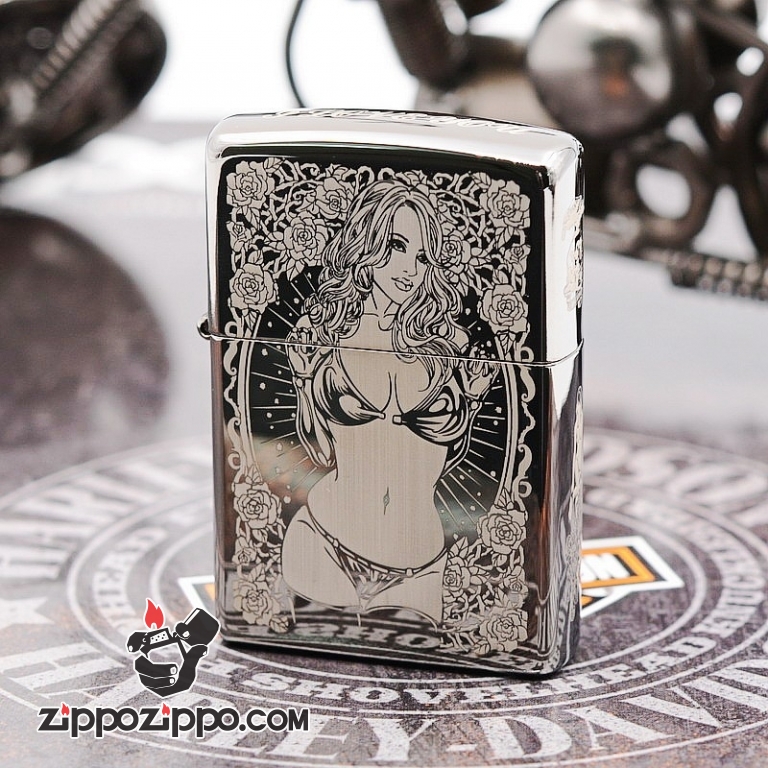 Zippo đen bóng cô gái gợi cảm