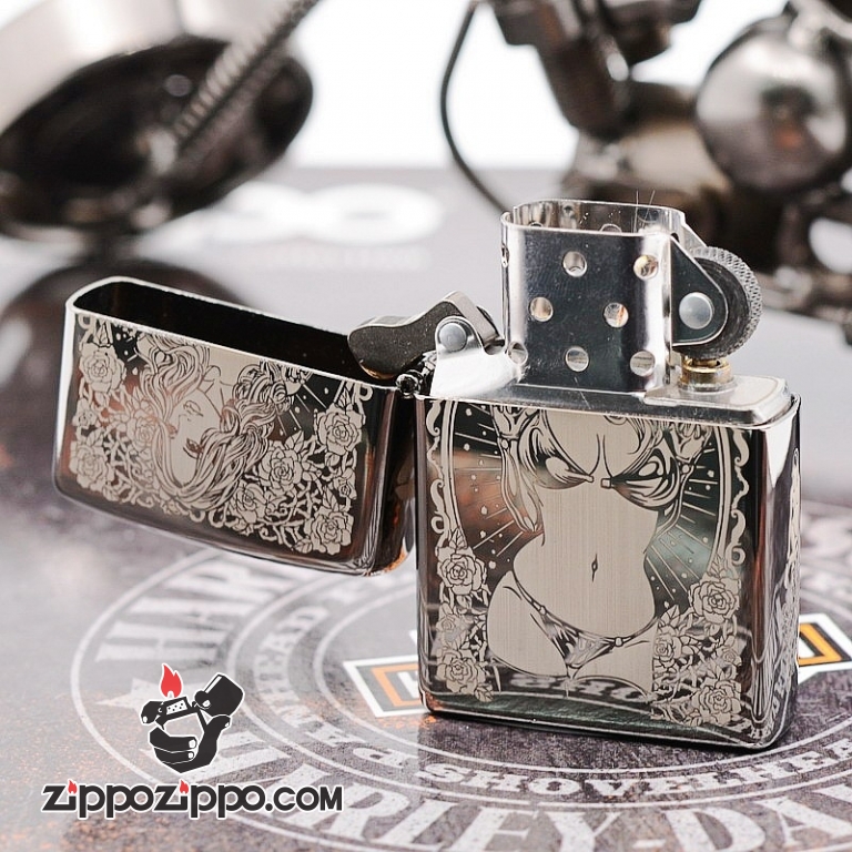 Zippo đen bóng cô gái gợi cảm