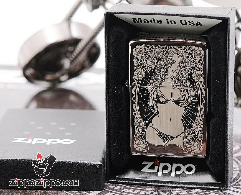 Zippo đen bóng cô gái gợi cảm