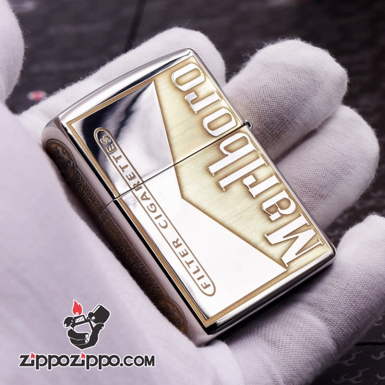 Bật Lửa Zippo Màu Đen Bóng Khắc Marlboro