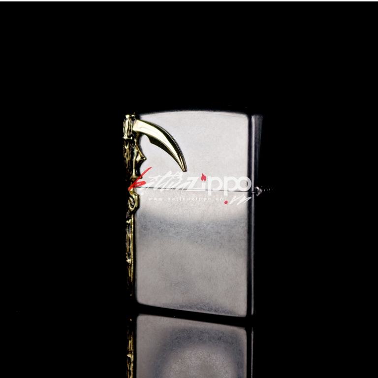 Bật lửa Chính hãng Zippo Hàn Quốc phiên bản của hoa mạ vàng cát đen chết Skull