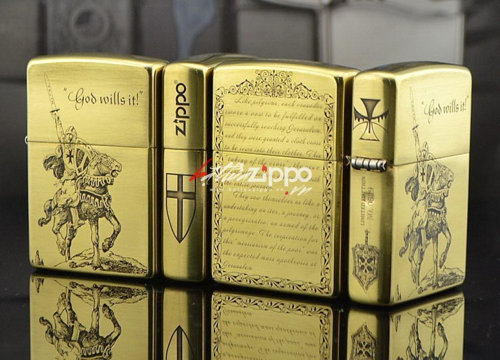 Bật lửa Zippo chính hãng đồng khắc Crusades