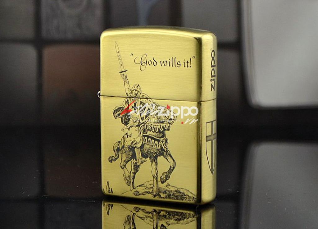 Bật lửa Zippo chính hãng đồng khắc Crusades
