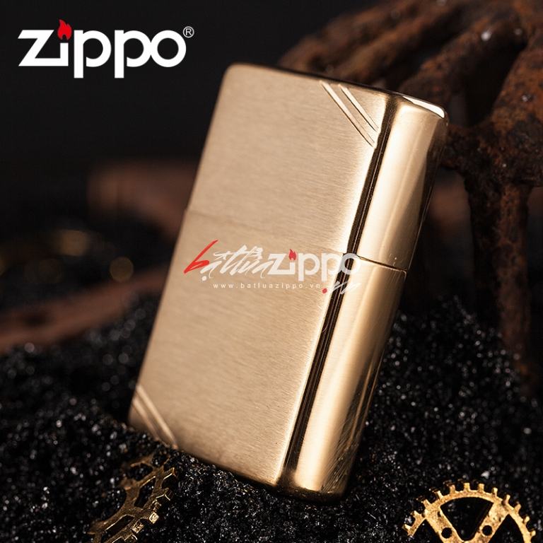 Bật Lửa Zippo 1937 Vàng Chặt Góc Xước Ngang - SKU 240 – Zippo Vintage Brushed Brass