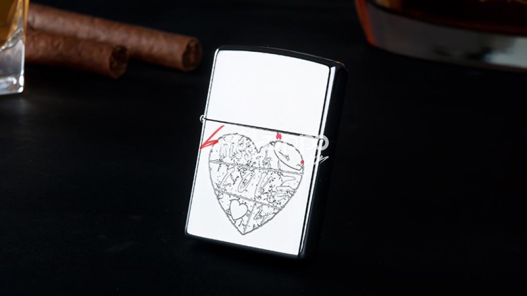 Bật lửa zippo chính hãng khắc trái tim Love