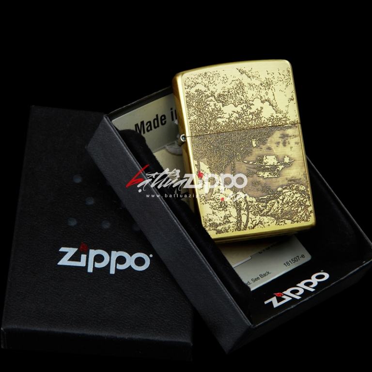 Bật lửa Zippo chính hãng đồng khắc Bức tranh mua thu