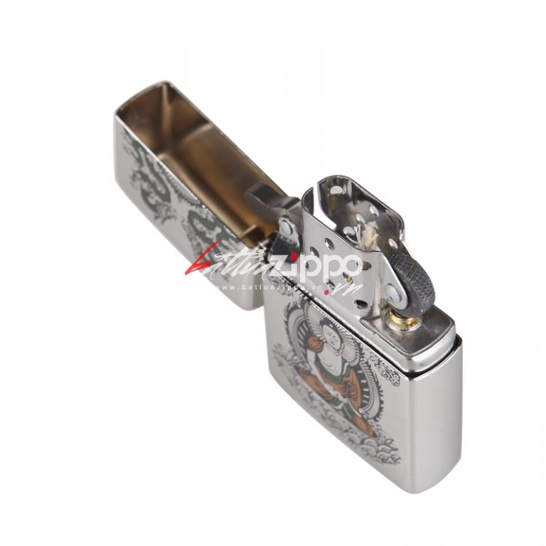 Bật lửa zippo mạ bạc khắc hình phật thích ca