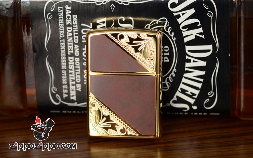 Bật lửa ZIppo Đồng khắc hoa văn hai góc