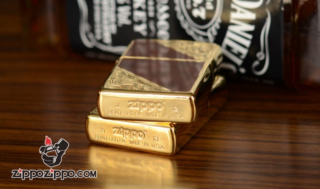 Bật lửa ZIppo Đồng khắc hoa văn hai góc
