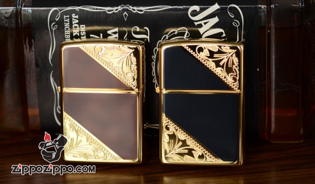 Bật lửa ZIppo Đồng khắc hoa văn hai góc