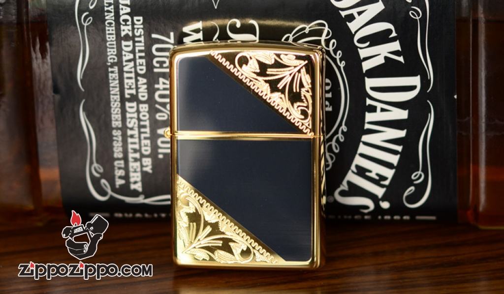 Bật lửa ZIppo Đồng khắc hoa văn hai góc