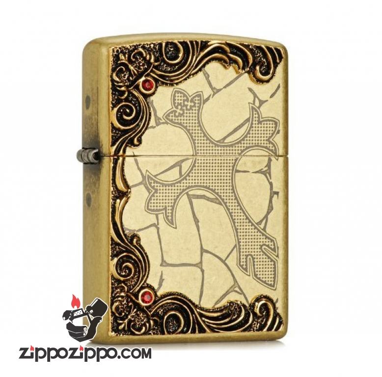 Bật lửa Zippo đồng khắc Chữ Thập họa tiết nổi
