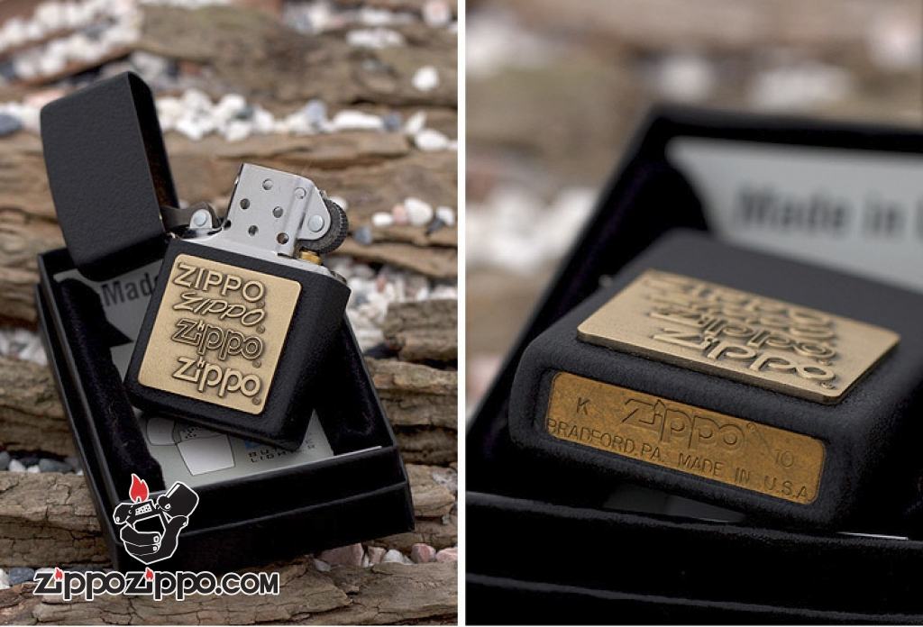 Bật Lửa Zippo Sơn Màu Đen Nhám Emblem Chữ Zippo Vàng - Logo Zippo SKU 362 – Zippo Brass Emblem Black Crackle