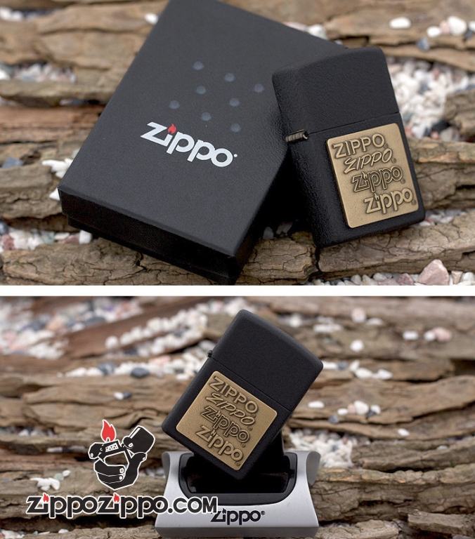 Bật Lửa Zippo Sơn Màu Đen Nhám Emblem Chữ Zippo Vàng - Logo Zippo SKU 362 – Zippo Brass Emblem Black Crackle