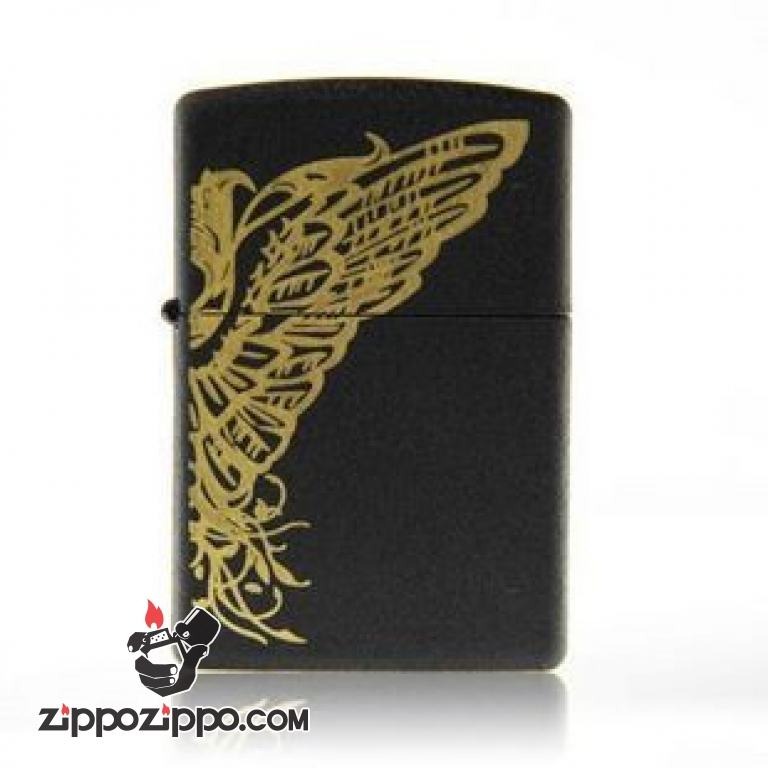 Bật lửa Zippo phiên bản đen nứt in cánh thiên thần