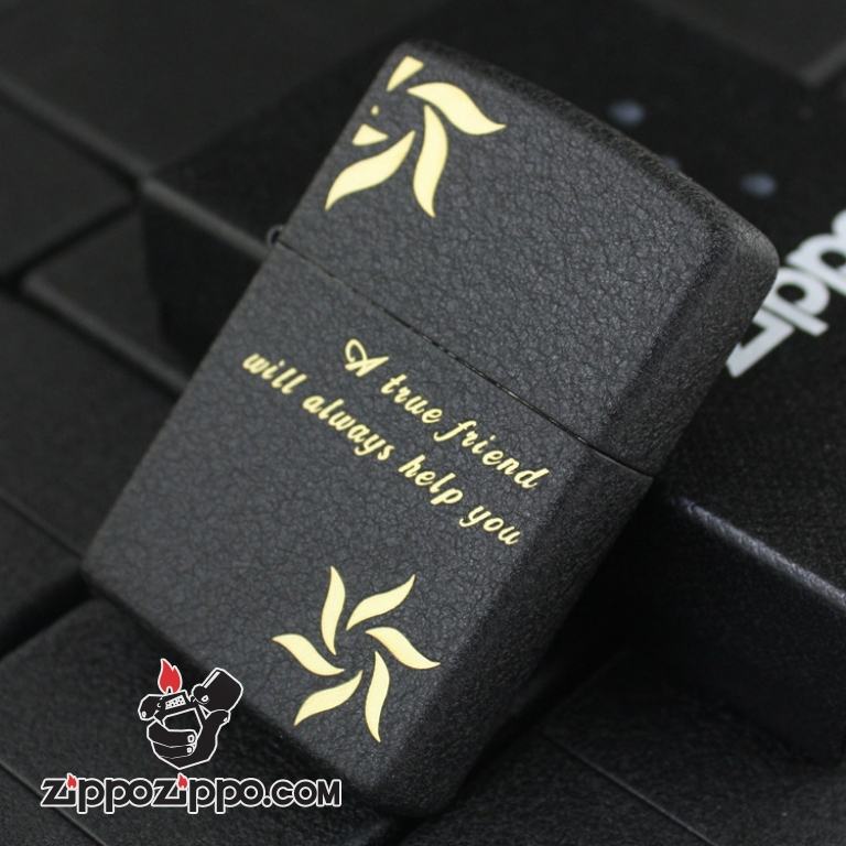 Bật lửa Zippo đen nứt in hình bông hoa hai góc
