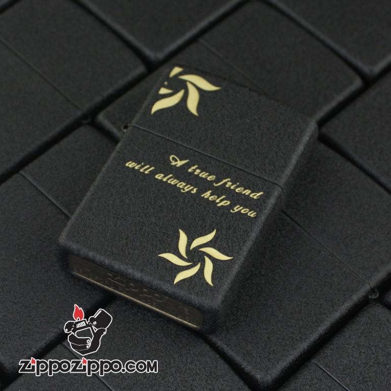 Bật lửa Zippo đen nứt in hình bông hoa hai góc